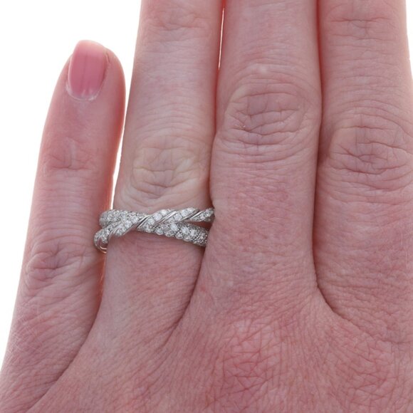 David Yurman Sculpted Cable Pave Flex 2-Row Diamond Band White Gold 18k Ring SZ6 - Picture 2 of 7